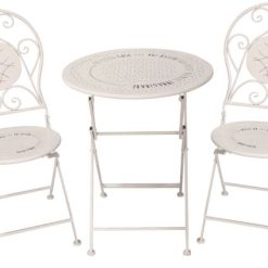 Tavolino Tondo + 2 Sedie Ferro Col. Bianco-8021785748606