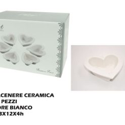Posacenere Ceramica Set 6 Pz. F. Cuore Bianca-8021538200252