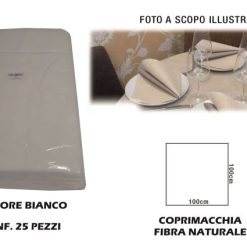 Tovaglia Coprimacchia Fibra Natur. 100X100 Set 25 Pz. Bianco-8033757433007