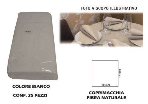 Tovaglia Coprimacchia Fibra Natur. 100X100 Set 25 Pz. Bianco-8033757433007