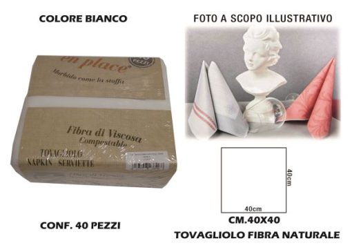 Tovaglioli Fibra Naturale Cm.40X40 Set 40 Pz. Bianco-8033757433168