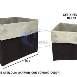 Cestini Tnt Set 5 Pz. Cm.15X15 Bordo Corda Fondo Marrone-8033757439139