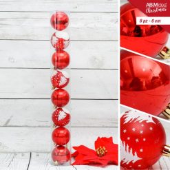 Sfere Natalizie In Tubo Dec. Iv Cm.6 Set 8 Pz. Rosso Ciliegi-8055710029591