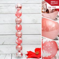Sfere Natalizie In Tubo Dec. Iv Cm.6 Set 8 Pz. Rosa Azalea-8055710029676