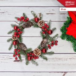 Ghirlanda Bacche Con Pigne E Palline Cm.35-8055710067562