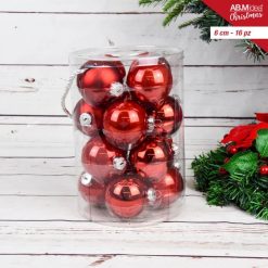 Sfere Natalizie Vetro In Box Cm.6 Set 16 Pz. Rosso-8055710068798