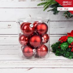 Sfere Natalizie Vetro In Box Cm.7 Set 12 Pz. Rosso-8055710068804