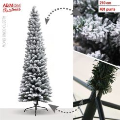 Albero Cono Slim Innevato Cm.210H 481 Punte Base Metallo-8050767198733