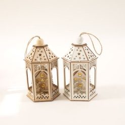 Lanterna In Legno Con Presepe E Luci Cm.12X10