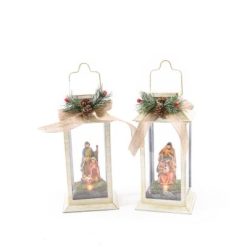 Lanterna Bianca C/Nativita' Resina E Luci Cm.10
