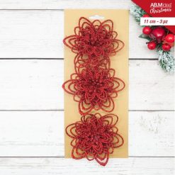 Fiore Natalizio Glitter Set 3 Pz. Cm.11 Rosso-8050767644216