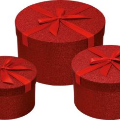 Scatole Tonde Set 3 Pz. Natal. Carta Nastro Rosso-8021785727762