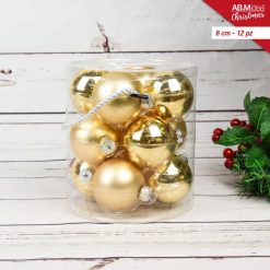 Sfere Natalizie In Box Vetro Cm.6 Set 12 Pz. Oro-8050767800810