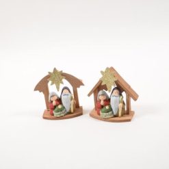 Presepe In Ceramica E Legno Cm.13X6X15