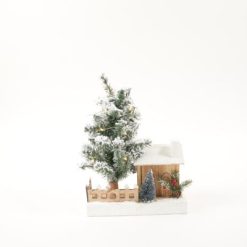 Casetta In Legno Con Albero Innevato E Luci Led Cm.26X9X38H-8034052860222