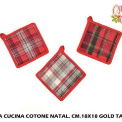 Presina Cucina Cotone Natal. Cm.18X18 Gold Tartan-8034052608404