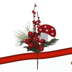 Ramo Pick Con Bacche Rosse E Decorazioni Cm.24-8051380703878