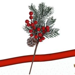 Ramo Con Bacche Rosse E Decorazioni Cm.34-8051380703991