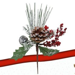 Ramo Pick Con Bacche Rosse E Decorazioni Cm.25-8051380704042