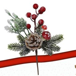 Ramo Pick Con Bacche Rosse E Decorazioni Cm.25-8051380704059