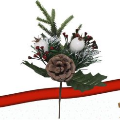Ramo Pick Con Bacche E Decorazioni Bianche Cm.24-8051380704370