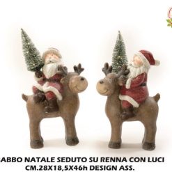 Babbo Natale Seduto Su Renna E Luci Cm.28X18