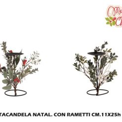 Portacandela Natal. Con Rametti Cm.11X25H 2 Mod.-8021785714670
