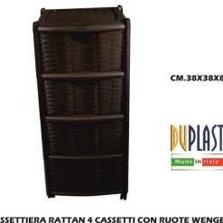 Cassettiera Rattan 4 Cassetti Con Ruote Wenge'-8024007079120