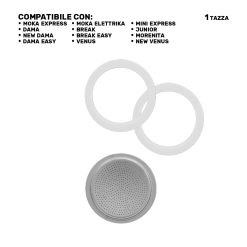 Guarnizioni Universali Moka 1 Tazza Ricambi 2pz per Caffettiera + Filtro e Imbuto - immagine 2