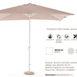 Ombrellone Alluminio Garden Mt.3X3 Telaio Bianco Telo Grigio-8055965549370