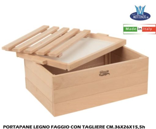 Portapane Legno Faggio Con Tagliere Cm.36X26X15