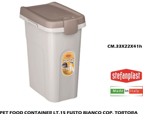 Pet Food Container Lt.15 Fusto Bianco Cop. Tortora-