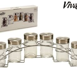 Portaspezie Ml.85 Set 6 Pz. Barattoli Vetro C/Supporto