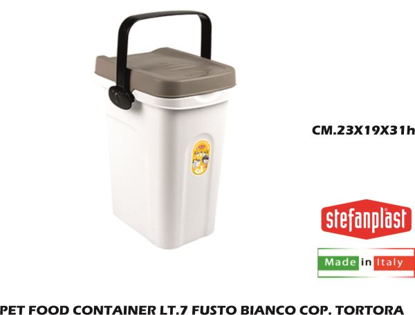 Pet Food Container Lt.7 Fusto Bianco Cop. Tortora-