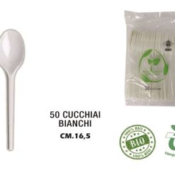 Cucchiaio Plastica Bio Compost. Set 50 Pz. Bianco Cm.16,5