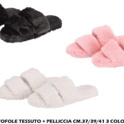 Pantofole Tessuto + Pelliccia Cm.37/39/41 3 Col.