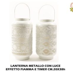 Lanterna Metallo Con Luce Effetto Fiamma E Timer Cm.20X38H