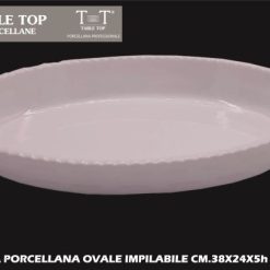 Pirofila Porcellana Ovale Impilabile Cm.38X24X5H Bianco