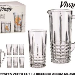 Carraffa Vetro Lt.1+6 Bicchieri Acqua Ml.250