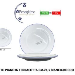 Piatto Piano Cm.24,5 Sm Bianco/Bordo Blu