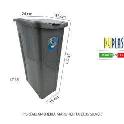 Duplast Portabiancheria Margherita Slim 35 Lt – 35x25x53h cm Colore Silver, Salvaspazio e Chiuso
