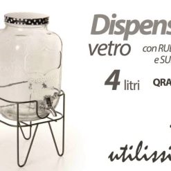 Dispenser Vetro Con Cop. Lt.4 + Rubinetto + Base