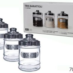 Barattoli Vetro Set 3 Pz. Con Coperchio Alluminio