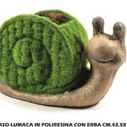 Portavaso Lumaca In Poliresina Con Erba Cm.43,5X18X23,5H