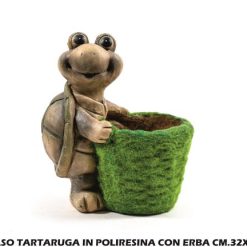 Portavaso Tartaruga In Poliresina Con Erba Cm.32X20,5X36H
