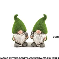 Gnomo In Terracotta Con Erba Cm.13X10X25H Ass.