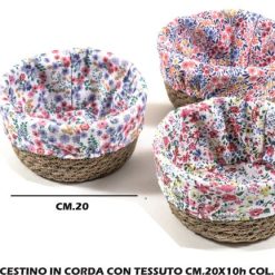 Cestino In Corda Con Tessuto Cm.20X10H Col. Ass.