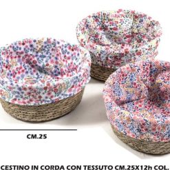 Cestino In Corda Con Tessuto Cm.25X12H Col. Ass.