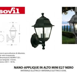 Applique Alluminio Pressofuso E27 Diffus. Vetro Trasp. Nero