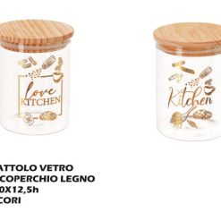 Barattolo Vetro Cop. Legno Cm.10X12,5H 2 Dec.